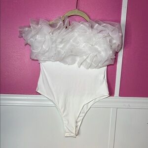White Ruffled  adult  One Piece